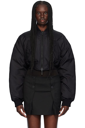 Black Crop Reversible Down Bomber Jacket