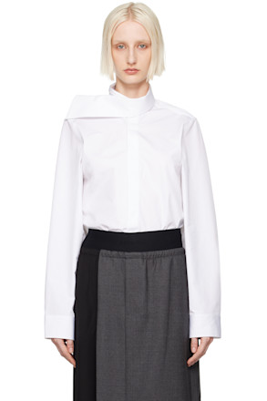 White Scarf Collar Shirt