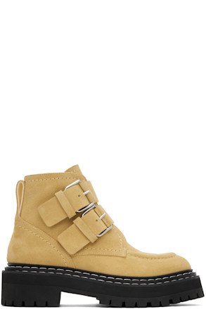 Beige Lug Sole Buckle Boots