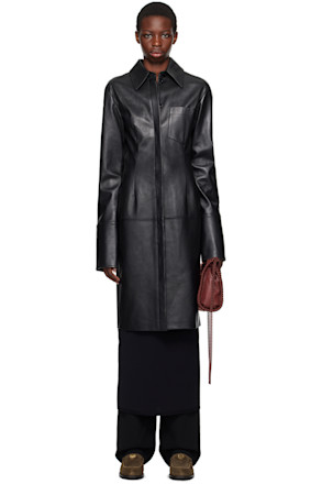 Black Oidio Leather Midi Dress