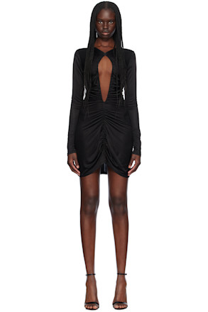 Black Open Front Ruched Minidress