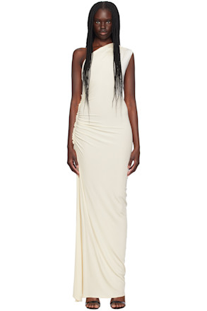 SSENSE Exclusive Off-White Asymmetric Ruched Single-Shoulder Maxi Dress