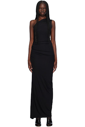 Black One Shoulder Ruched Maxi Dress