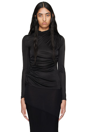 Black Ruched Long Sleeve Turtleneck