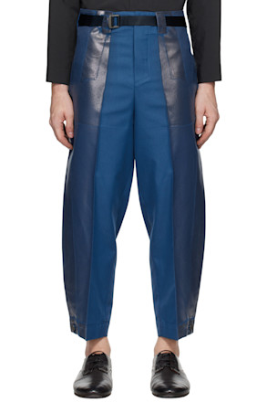 Blue Tucked Foil Trousers