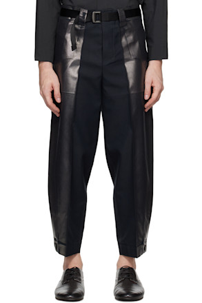 Black Tucked Foil Trousers