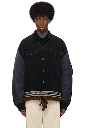 Navy Contrast Hem Bomber Jacket