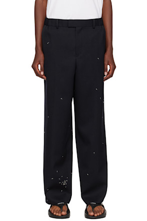 Navy Embroidered Trousers