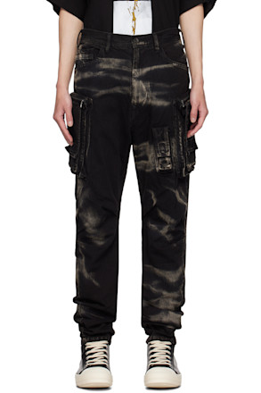 Black Bleached Denim Cargo Pants