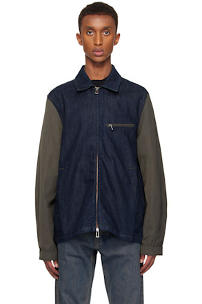 Navy & Khaki Zip Denim Jacket