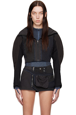 Black & Gray Patchwork Crop Jacket