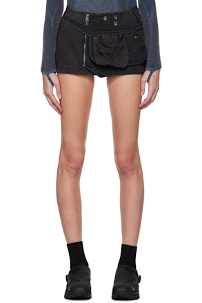 Black & Gray Patchwork Waist Bag Miniskirt