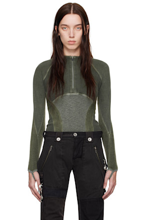 Khaki Half-Zip Raglan Sweater