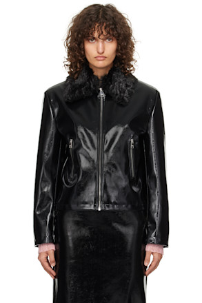 Black Patent Faux-Leather Jacket