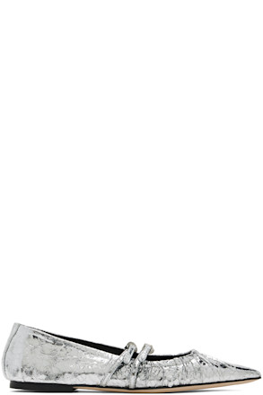Silver Crackle Leather Ballerina Flats