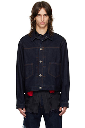 Navy Knife Pleat Denim Jacket