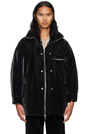 Black Velvetlike Puffer Down Jacket