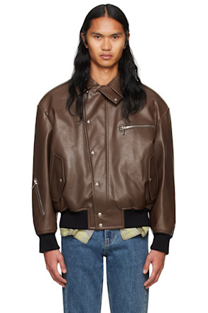 Brown Padded Faux-Leather Jacket