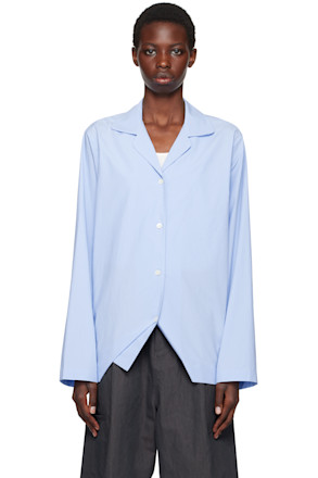 Blue Open Spread Collar Shirt
