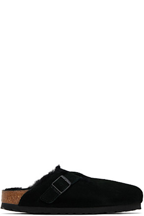 Black Narrow Boston Shearling Slip-On Loafers