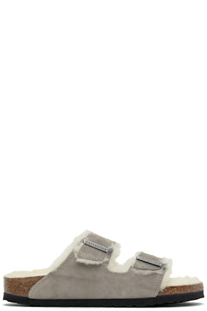 Gray Narrow Arizona Shearling Sandals