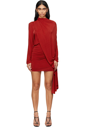 Red Long-Sleeve Cape-Effect Minidress