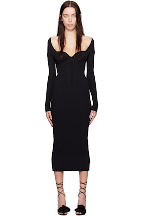 Black Rib-Knit Bustier Maxi Dress