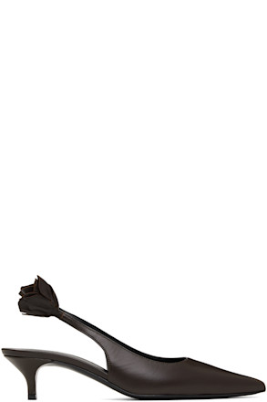 Brown Slingback Rose Kitten Heels