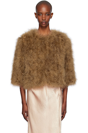 Tan Cropped Feather Jacket