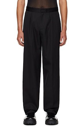 Black Five-Pocket Satin Band Smoking Trousers