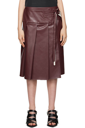 Burgundy Linda Faux-Leather Midi Skirt