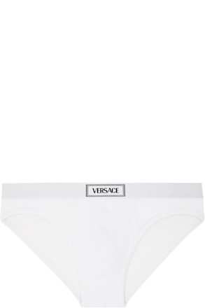 White 90s Vintage Logo Briefs