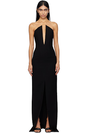 Black V-Neck Corsetted Maxi Dress