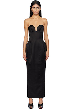 Black Satin Corsetted Maxi Dress