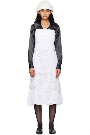 White Gathered Midi Dress