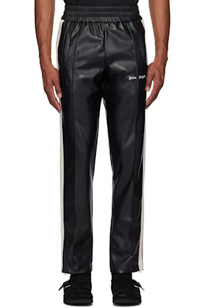 Black Leather Effect Faux-Leather Track Pants