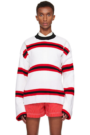 SSENSE Exclusive White Football Stripe Scarf Sweater