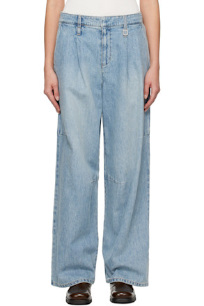 Blue One-Tuck Wide Jeans