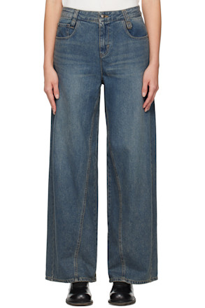 Blue Curved Wide Jeans