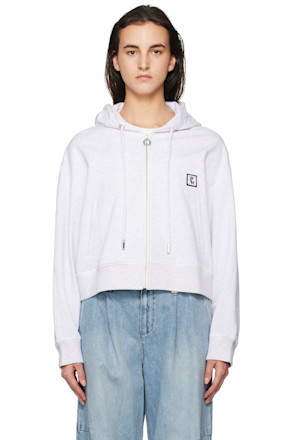 Gray Back Logo Hooded Zip-Up Hoodie