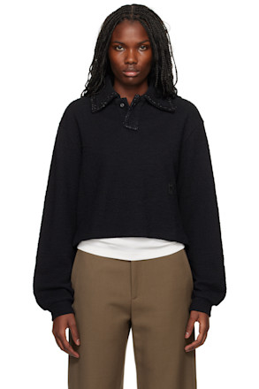 Black Long Sleeve Tweed Polo