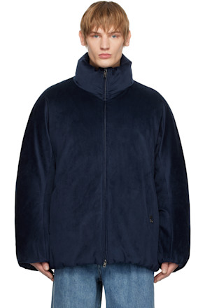 Navy Velour High Neck Goose Down Jacket