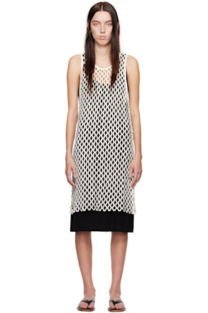 White & Black Evening Lace Shift Midi Dress