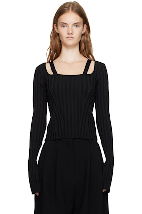 Black Scoop Neck Fitted Sweater