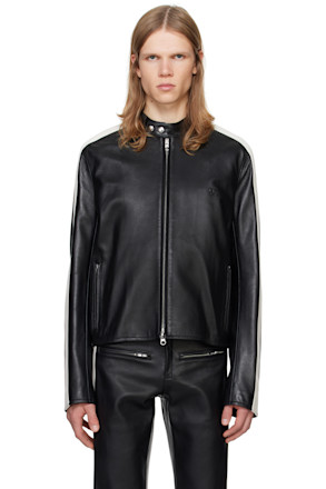 Black & White Contrast Biker Leather Jacket