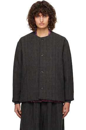 Gray Quilted Crew Neck Jacket