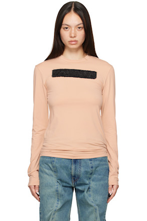 Beige Logo Patch Long Sleeve T-Shirt