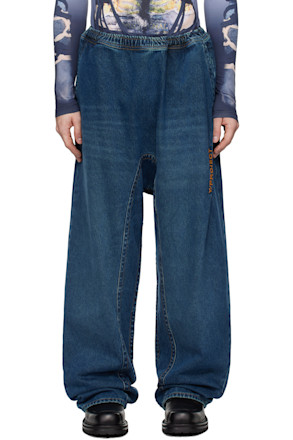 Blue Pinched Logo Souffle Jeans