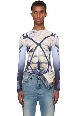 Blue & Black Bondage Print Long Sleeve T-shirt