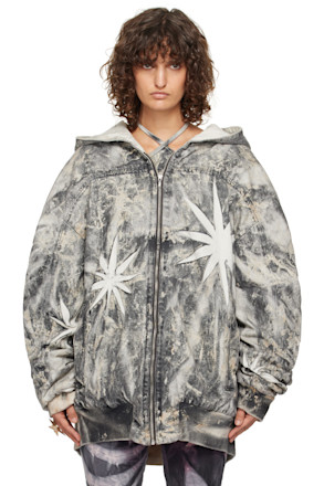 SSENSE Exclusive White & Black Oversized Hooded Denim Bomber Jacket